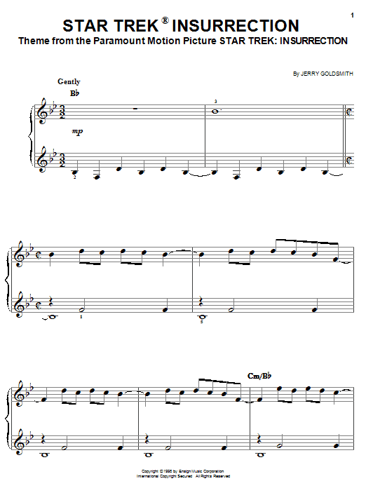 Preview Jerry Goldsmith Star Trek(R) Insurrection Film and TV sheet music, notes and chords for Easy Piano, SKU: 26235 sheet music, piano notes, chords, guitar tabs, score, transpose, transcribe, how to play, guide, download, learn, tutorial, progression, song, artist, awards, billboard, mtv, vh1, tour, single, album, release