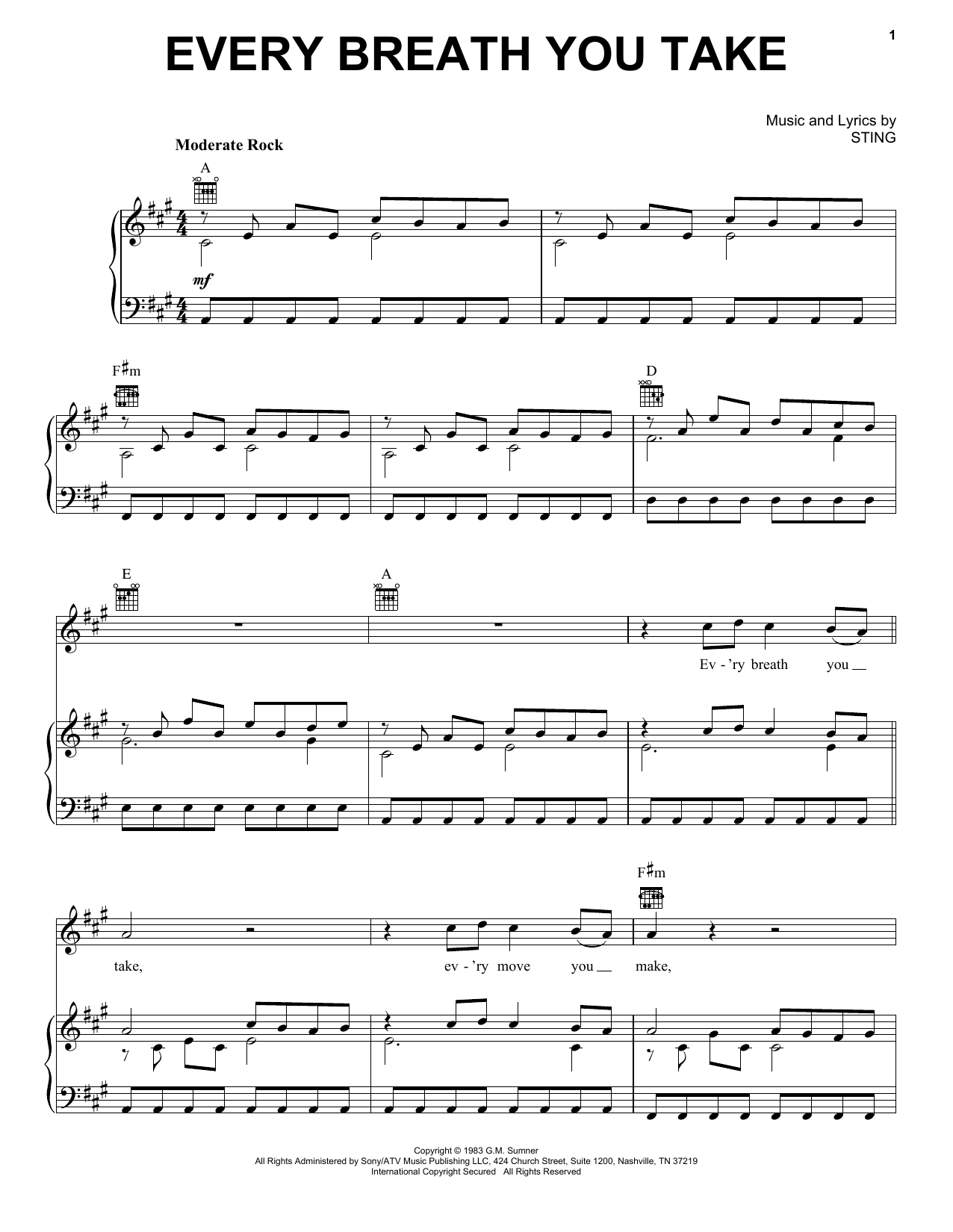 Preview The Police Every Breath You Take Rock sheet music, notes and chords for Piano, Vocal & Guitar (Right-Hand Melody), SKU: 26237 sheet music, piano notes, chords, guitar tabs, score, transpose, transcribe, how to play, guide, download, learn, tutorial, progression, song, artist, awards, billboard, mtv, vh1, tour, single, album, release