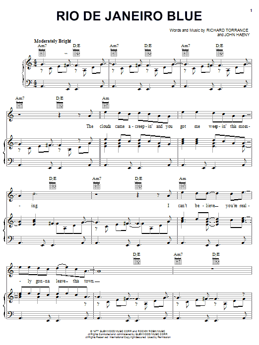 Preview Randy Crawford Rio De Janeiro Blue Jazz sheet music, notes and chords for Piano, Vocal & Guitar (Right-Hand Melody), SKU: 26243 sheet music, piano notes, chords, guitar tabs, score, transpose, transcribe, how to play, guide, download, learn, tutorial, progression, song, artist, awards, billboard, mtv, vh1, tour, single, album, release