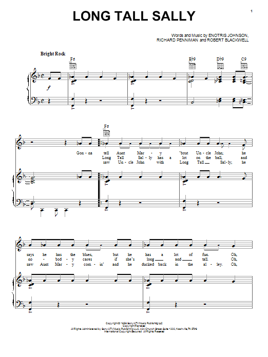 Preview Little Richard Long Tall Sally Rock sheet music, notes and chords for Piano, Vocal & Guitar (Right-Hand Melody), SKU: 26269 sheet music, piano notes, chords, guitar tabs, score, transpose, transcribe, how to play, guide, download, learn, tutorial, progression, song, artist, awards, billboard, mtv, vh1, tour, single, album, release