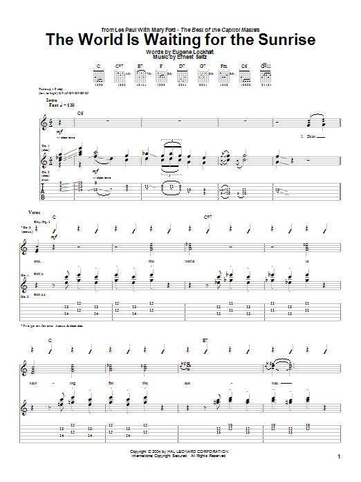 Preview Les Paul The World Is Waiting For The Sunrise Jazz sheet music, notes and chords for Guitar Tab, SKU: 26288 sheet music, piano notes, chords, guitar tabs, score, transpose, transcribe, how to play, guide, download, learn, tutorial, progression, song, artist, awards, billboard, mtv, vh1, tour, single, album, release