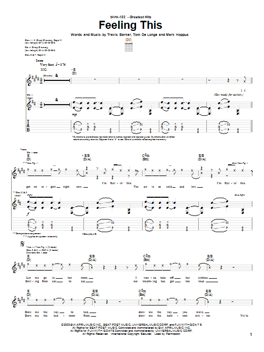 Preview Blink-182 Feeling This Pop sheet music, notes and chords for Guitar Tab, SKU: 26302 sheet music, piano notes, chords, guitar tabs, score, transpose, transcribe, how to play, guide, download, learn, tutorial, progression, song, artist, awards, billboard, mtv, vh1, tour, single, album, release