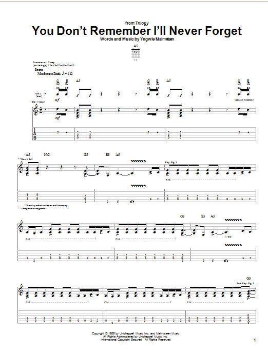Preview Yngwie Malmsteen You Don't Remember I'll Never Forget Metal sheet music, notes and chords for Guitar Tab, SKU: 26331 sheet music, piano notes, chords, guitar tabs, score, transpose, transcribe, how to play, guide, download, learn, tutorial, progression, song, artist, awards, billboard, mtv, vh1, tour, single, album, release