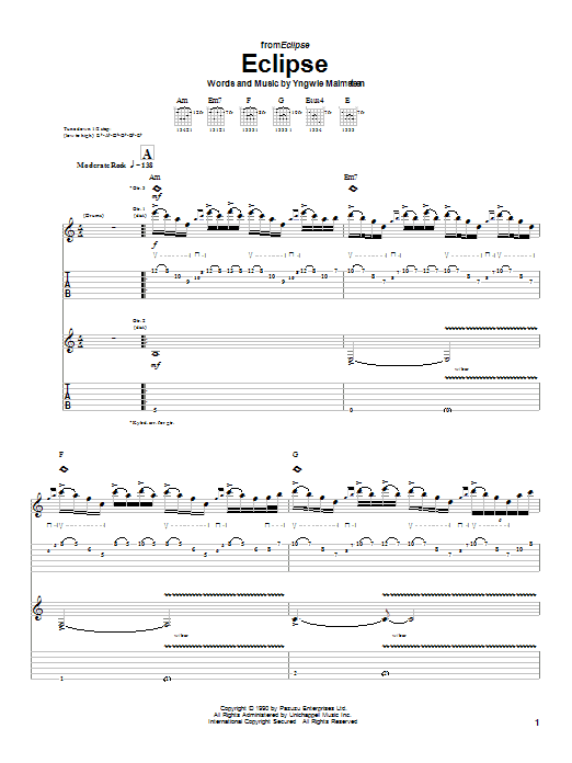 Preview Yngwie Malmsteen Eclipse Metal sheet music, notes and chords for Guitar Tab, SKU: 26335 sheet music, piano notes, chords, guitar tabs, score, transpose, transcribe, how to play, guide, download, learn, tutorial, progression, song, artist, awards, billboard, mtv, vh1, tour, single, album, release