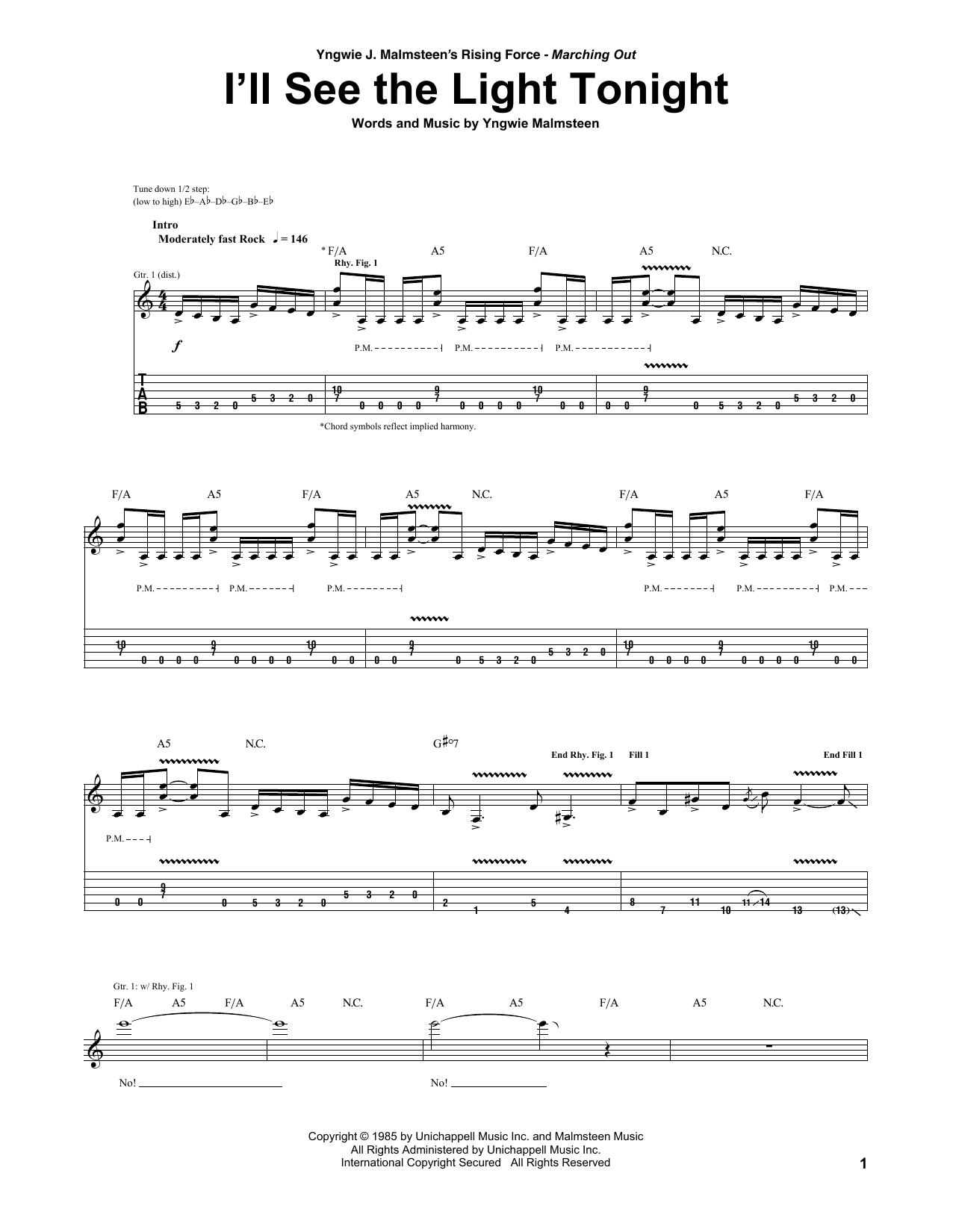 Preview Yngwie Malmsteen I'll See The Light Tonight Metal sheet music, notes and chords for Guitar Tab, SKU: 26338 sheet music, piano notes, chords, guitar tabs, score, transpose, transcribe, how to play, guide, download, learn, tutorial, progression, song, artist, awards, billboard, mtv, vh1, tour, single, album, release