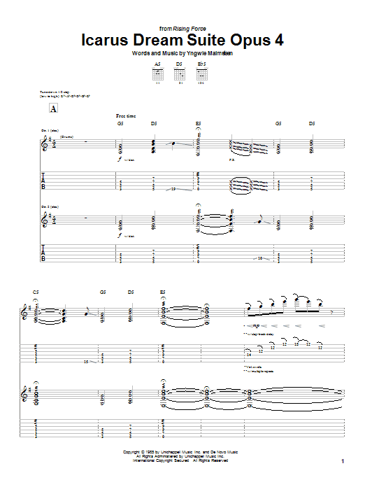 Preview Yngwie Malmsteen Icarus Dream Suite Opus 4 Metal sheet music, notes and chords for Guitar Tab, SKU: 26339 sheet music, piano notes, chords, guitar tabs, score, transpose, transcribe, how to play, guide, download, learn, tutorial, progression, song, artist, awards, billboard, mtv, vh1, tour, single, album, release