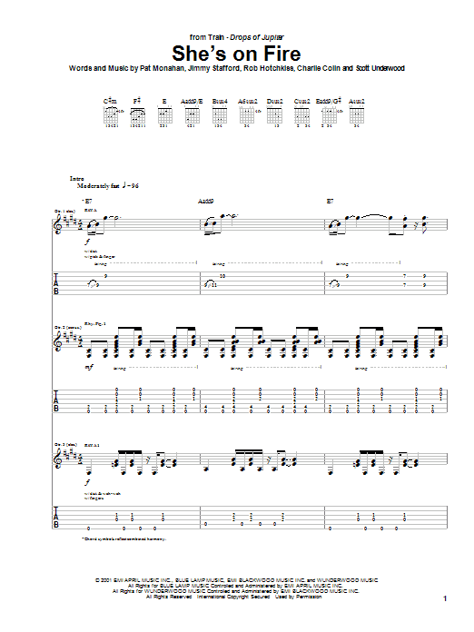 Preview Train She's On Fire Rock sheet music, notes and chords for Guitar Tab, SKU: 26341 sheet music, piano notes, chords, guitar tabs, score, transpose, transcribe, how to play, guide, download, learn, tutorial, progression, song, artist, awards, billboard, mtv, vh1, tour, single, album, release
