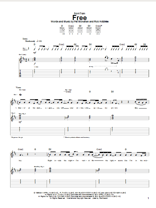 Preview Train Free Rock sheet music, notes and chords for Guitar Tab, SKU: 26348 sheet music, piano notes, chords, guitar tabs, score, transpose, transcribe, how to play, guide, download, learn, tutorial, progression, song, artist, awards, billboard, mtv, vh1, tour, single, album, release