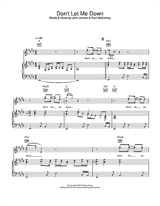 Preview The Beatles Don't Let Me Down Rock sheet music, notes and chords for Piano, Vocal & Guitar, SKU: 26359 sheet music, piano notes, chords, guitar tabs, score, transpose, transcribe, how to play, guide, download, learn, tutorial, progression, song, artist, awards, billboard, mtv, vh1, tour, single, album, release