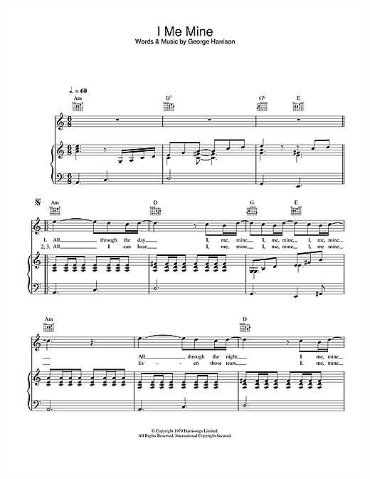 Preview The Beatles I Me Mine Rock sheet music, notes and chords for Piano, Vocal & Guitar, SKU: 26362 sheet music, piano notes, chords, guitar tabs, score, transpose, transcribe, how to play, guide, download, learn, tutorial, progression, song, artist, awards, billboard, mtv, vh1, tour, single, album, release