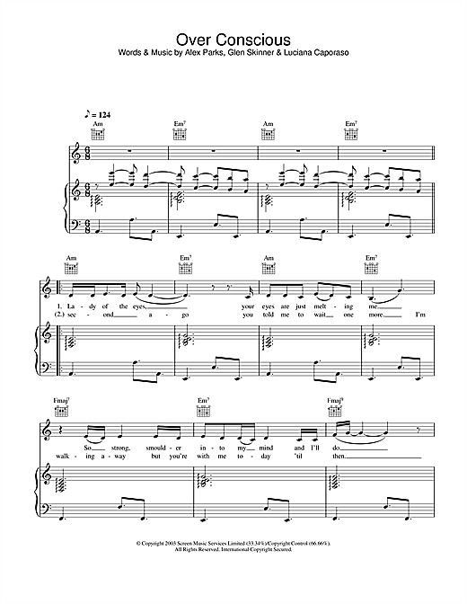 Preview Alex Parks Over Conscious Pop sheet music, notes and chords for Piano, Vocal & Guitar, SKU: 26371 sheet music, piano notes, chords, guitar tabs, score, transpose, transcribe, how to play, guide, download, learn, tutorial, progression, song, artist, awards, billboard, mtv, vh1, tour, single, album, release