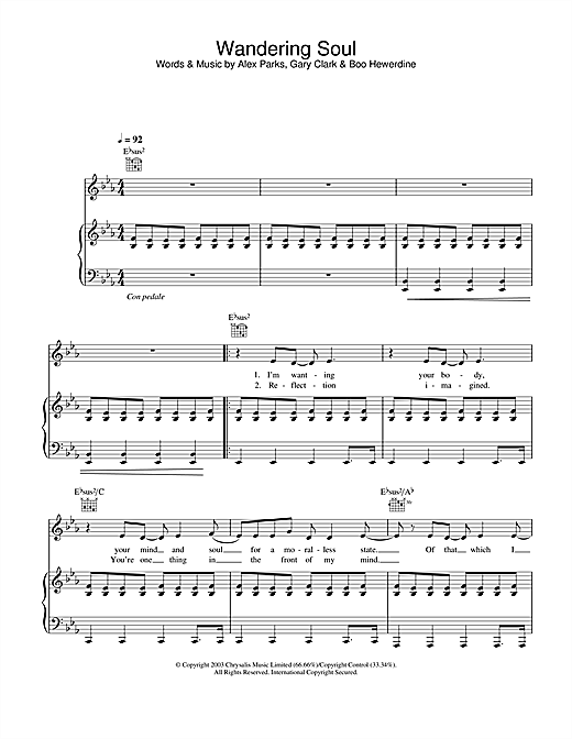 Preview Alex Parks Wandering Soul Pop sheet music, notes and chords for Piano, Vocal & Guitar (Right-Hand Melody), SKU: 26373 sheet music, piano notes, chords, guitar tabs, score, transpose, transcribe, how to play, guide, download, learn, tutorial, progression, song, artist, awards, billboard, mtv, vh1, tour, single, album, release