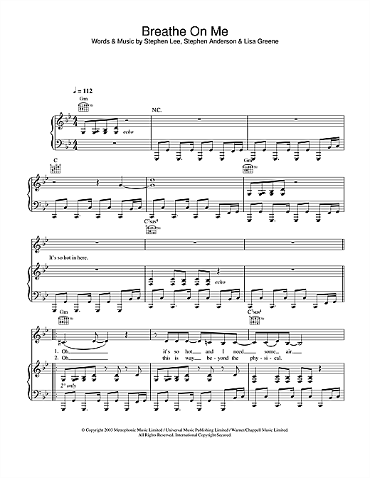 Preview Britney Spears Breathe On Me Pop sheet music, notes and chords for Piano, Vocal & Guitar, SKU: 26376 sheet music, piano notes, chords, guitar tabs, score, transpose, transcribe, how to play, guide, download, learn, tutorial, progression, song, artist, awards, billboard, mtv, vh1, tour, single, album, release