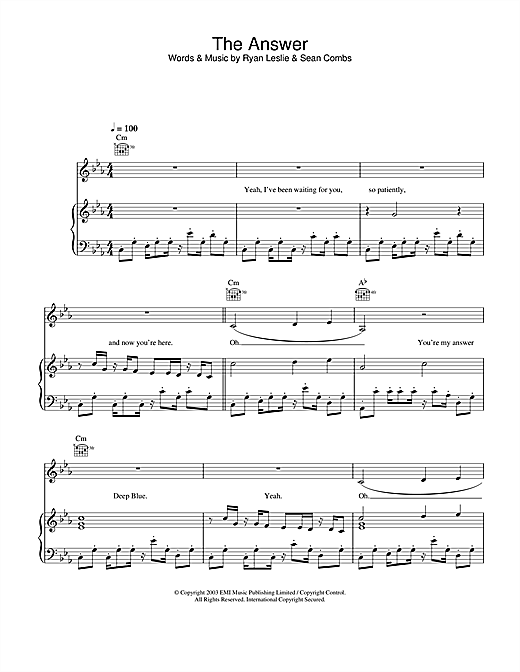 Preview Britney Spears The Answer Pop sheet music, notes and chords for Piano, Vocal & Guitar, SKU: 26384 sheet music, piano notes, chords, guitar tabs, score, transpose, transcribe, how to play, guide, download, learn, tutorial, progression, song, artist, awards, billboard, mtv, vh1, tour, single, album, release