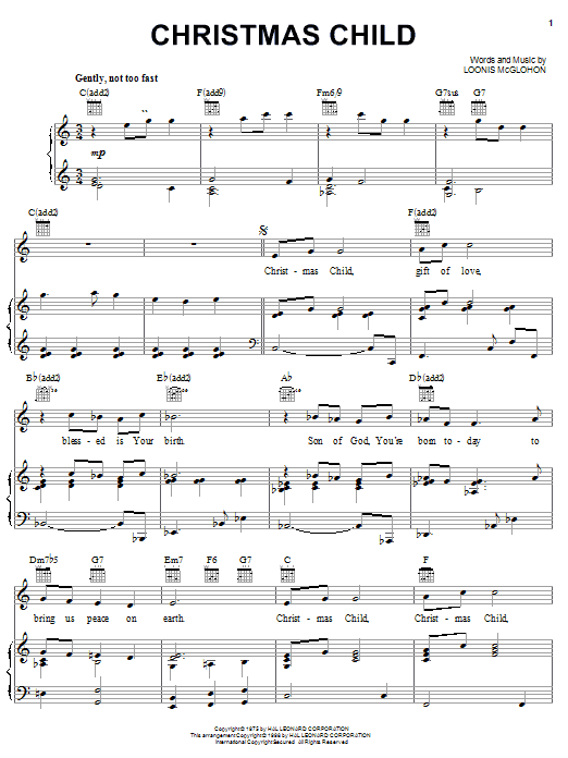 Preview Loonis McGlohon Christmas Child Jazz sheet music, notes and chords for Piano, Vocal & Guitar (Right-Hand Melody), SKU: 26400 sheet music, piano notes, chords, guitar tabs, score, transpose, transcribe, how to play, guide, download, learn, tutorial, progression, song, artist, awards, billboard, mtv, vh1, tour, single, album, release