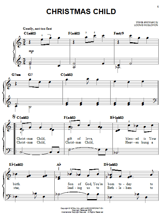 Preview Loonis McGlohon Christmas Child Jazz sheet music, notes and chords for Easy Piano, SKU: 26401 sheet music, piano notes, chords, guitar tabs, score, transpose, transcribe, how to play, guide, download, learn, tutorial, progression, song, artist, awards, billboard, mtv, vh1, tour, single, album, release