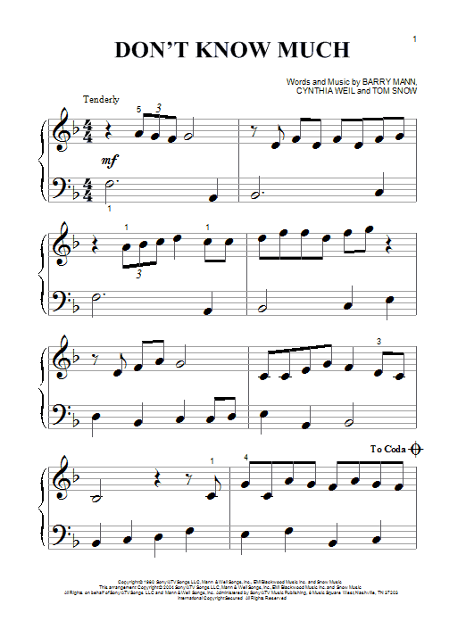Preview Linda Ronstadt & Aaron Neville Don't Know Much Rock sheet music, notes and chords for Piano (Big Notes), SKU: 26406 sheet music, piano notes, chords, guitar tabs, score, transpose, transcribe, how to play, guide, download, learn, tutorial, progression, song, artist, awards, billboard, mtv, vh1, tour, single, album, release