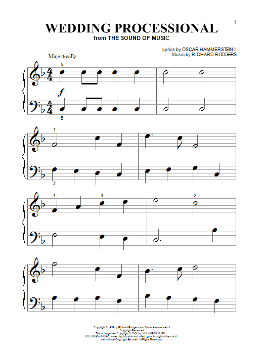 Preview Rodgers & Hammerstein Wedding Processional Broadway sheet music, notes and chords for Piano (Big Notes), SKU: 26407 sheet music, piano notes, chords, guitar tabs, score, transpose, transcribe, how to play, guide, download, learn, tutorial, progression, song, artist, awards, billboard, mtv, vh1, tour, single, album, release
