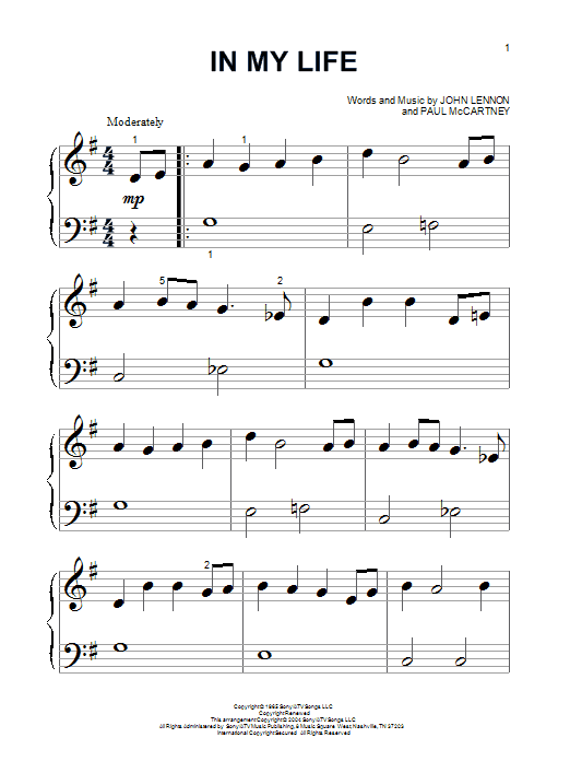 Preview The Beatles In My Life Rock sheet music, notes and chords for Piano (Big Notes), SKU: 26410 sheet music, piano notes, chords, guitar tabs, score, transpose, transcribe, how to play, guide, download, learn, tutorial, progression, song, artist, awards, billboard, mtv, vh1, tour, single, album, release