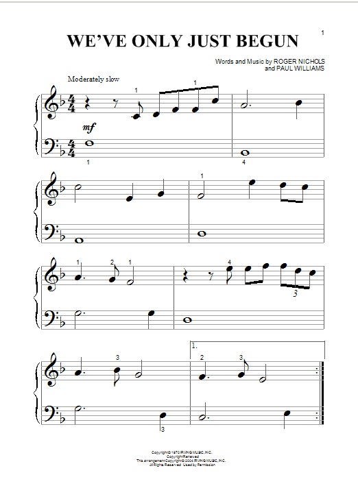 Preview Carpenters We've Only Just Begun Pop sheet music, notes and chords for Piano (Big Notes), SKU: 26412 sheet music, piano notes, chords, guitar tabs, score, transpose, transcribe, how to play, guide, download, learn, tutorial, progression, song, artist, awards, billboard, mtv, vh1, tour, single, album, release