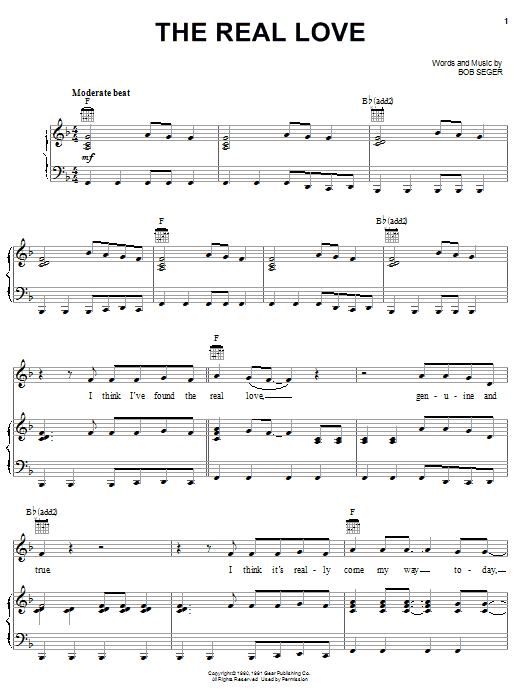 Preview Bob Seger The Real Love Rock sheet music, notes and chords for Piano, Vocal & Guitar (Right-Hand Melody), SKU: 26422 sheet music, piano notes, chords, guitar tabs, score, transpose, transcribe, how to play, guide, download, learn, tutorial, progression, song, artist, awards, billboard, mtv, vh1, tour, single, album, release