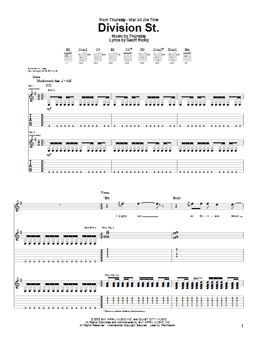 Preview Thursday Division St. Rock sheet music, notes and chords for Guitar Tab, SKU: 26455 sheet music, piano notes, chords, guitar tabs, score, transpose, transcribe, how to play, guide, download, learn, tutorial, progression, song, artist, awards, billboard, mtv, vh1, tour, single, album, release