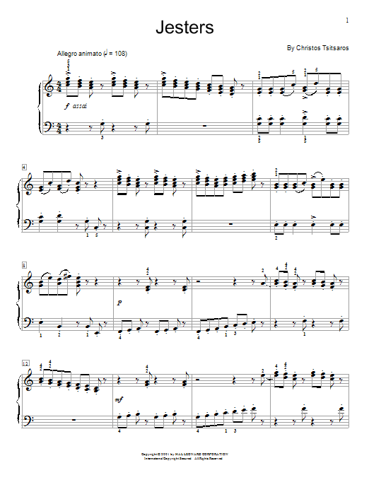 Preview Christos Tsitsaros Jesters Pop sheet music, notes and chords for Educational Piano, SKU: 26471 sheet music, piano notes, chords, guitar tabs, score, transpose, transcribe, how to play, guide, download, learn, tutorial, progression, song, artist, awards, billboard, mtv, vh1, tour, single, album, release