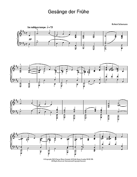 Preview Robert Schumann Gesänge der Frühe Classical sheet music, notes and chords for Piano, SKU: 26477 sheet music, piano notes, chords, guitar tabs, score, transpose, transcribe, how to play, guide, download, learn, tutorial, progression, song, artist, awards, billboard, mtv, vh1, tour, single, album, release