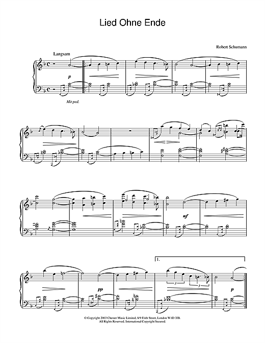 Preview Robert Schumann Lied Ohne Ende Classical sheet music, notes and chords for Piano, SKU: 26480 sheet music, piano notes, chords, guitar tabs, score, transpose, transcribe, how to play, guide, download, learn, tutorial, progression, song, artist, awards, billboard, mtv, vh1, tour, single, album, release