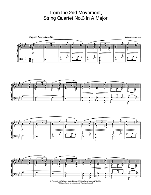 Preview Robert Schumann from the 2nd Movement, String Quartet No.3 in A Major Classical sheet music, notes and chords for Piano, SKU: 26494 sheet music, piano notes, chords, guitar tabs, score, transpose, transcribe, how to play, guide, download, learn, tutorial, progression, song, artist, awards, billboard, mtv, vh1, tour, single, album, release