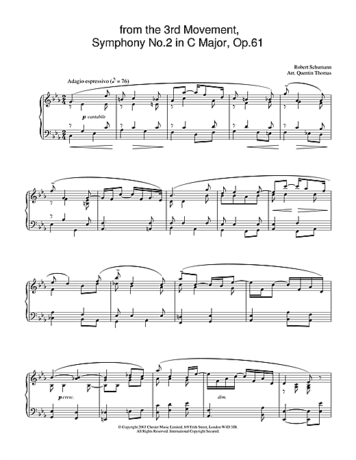 Preview Robert Schumann from the 3rd Movement, Symphony No.2 in C Major, Op.61 Classical sheet music, notes and chords for Piano, SKU: 26495 sheet music, piano notes, chords, guitar tabs, score, transpose, transcribe, how to play, guide, download, learn, tutorial, progression, song, artist, awards, billboard, mtv, vh1, tour, single, album, release