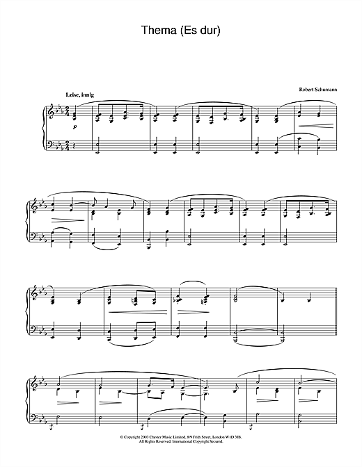 Preview Robert Schumann Thema (Es dur) Classical sheet music, notes and chords for Piano, SKU: 26496 sheet music, piano notes, chords, guitar tabs, score, transpose, transcribe, how to play, guide, download, learn, tutorial, progression, song, artist, awards, billboard, mtv, vh1, tour, single, album, release