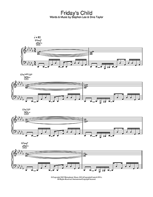 Preview Will Young Friday's Child Pop sheet music, notes and chords for Piano, Vocal & Guitar, SKU: 26501 sheet music, piano notes, chords, guitar tabs, score, transpose, transcribe, how to play, guide, download, learn, tutorial, progression, song, artist, awards, billboard, mtv, vh1, tour, single, album, release