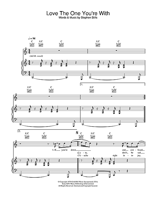 Preview Will Young Love The One You're With Pop sheet music, notes and chords for Piano, Vocal & Guitar, SKU: 26504 sheet music, piano notes, chords, guitar tabs, score, transpose, transcribe, how to play, guide, download, learn, tutorial, progression, song, artist, awards, billboard, mtv, vh1, tour, single, album, release