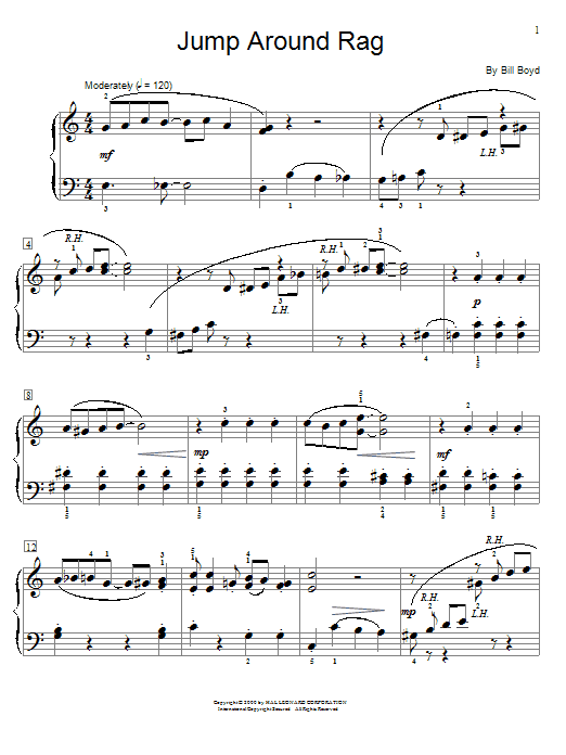 Preview Bill Boyd Jump Around Rag Jazz sheet music, notes and chords for Educational Piano, SKU: 26517 sheet music, piano notes, chords, guitar tabs, score, transpose, transcribe, how to play, guide, download, learn, tutorial, progression, song, artist, awards, billboard, mtv, vh1, tour, single, album, release