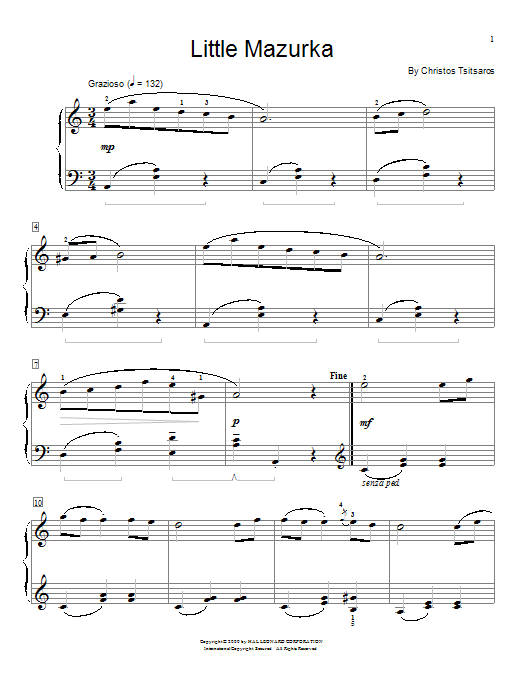 Preview Christos Tsitsaros Little Mazurka Classical sheet music, notes and chords for Educational Piano, SKU: 26518 sheet music, piano notes, chords, guitar tabs, score, transpose, transcribe, how to play, guide, download, learn, tutorial, progression, song, artist, awards, billboard, mtv, vh1, tour, single, album, release