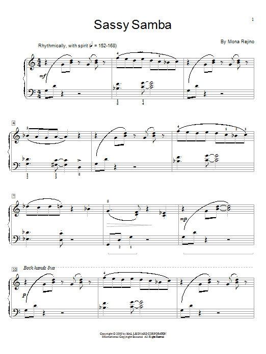 Preview Mona Rejino Sassy Samba World sheet music, notes and chords for Educational Piano, SKU: 26520 sheet music, piano notes, chords, guitar tabs, score, transpose, transcribe, how to play, guide, download, learn, tutorial, progression, song, artist, awards, billboard, mtv, vh1, tour, single, album, release