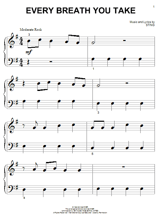Preview The Police Every Breath You Take Rock sheet music, notes and chords for Piano (Big Notes), SKU: 26556 sheet music, piano notes, chords, guitar tabs, score, transpose, transcribe, how to play, guide, download, learn, tutorial, progression, song, artist, awards, billboard, mtv, vh1, tour, single, album, release