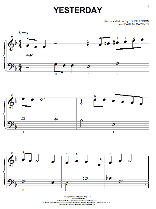 Preview The Beatles Yesterday Rock sheet music, notes and chords for Piano (Big Notes), SKU: 26561 sheet music, piano notes, chords, guitar tabs, score, transpose, transcribe, how to play, guide, download, learn, tutorial, progression, song, artist, awards, billboard, mtv, vh1, tour, single, album, release