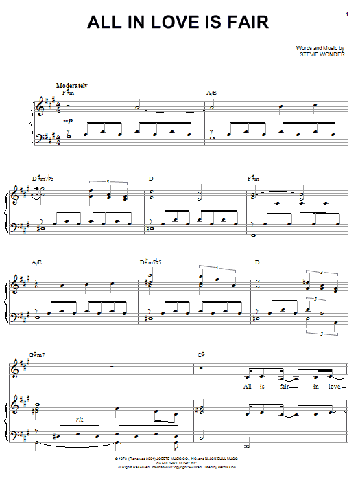 Preview Barbra Streisand All In Love Is Fair Musicals sheet music, notes and chords for Piano, Vocal & Guitar (Right-Hand Melody), SKU: 26573 sheet music, piano notes, chords, guitar tabs, score, transpose, transcribe, how to play, guide, download, learn, tutorial, progression, song, artist, awards, billboard, mtv, vh1, tour, single, album, release