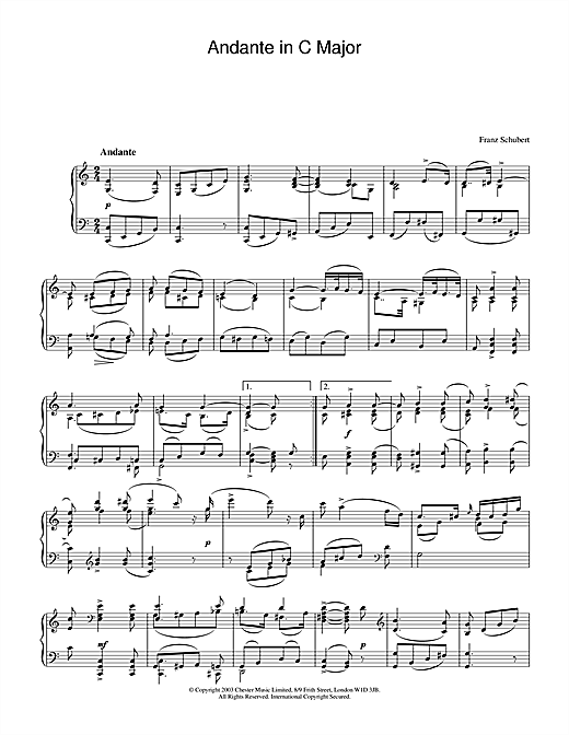 Preview Franz Schubert Andante in C Major Classical sheet music, notes and chords for Piano, SKU: 26589 sheet music, piano notes, chords, guitar tabs, score, transpose, transcribe, how to play, guide, download, learn, tutorial, progression, song, artist, awards, billboard, mtv, vh1, tour, single, album, release