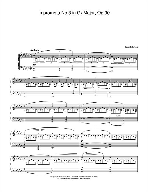 Preview Franz Schubert Impromptu No. 3 in G Flat Major, Op.90 Classical sheet music, notes and chords for Piano, SKU: 26602 sheet music, piano notes, chords, guitar tabs, score, transpose, transcribe, how to play, guide, download, learn, tutorial, progression, song, artist, awards, billboard, mtv, vh1, tour, single, album, release