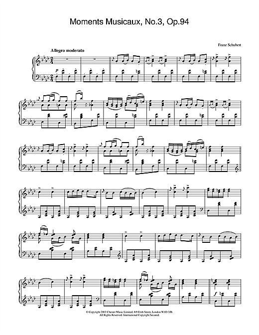 Preview Franz Schubert Moments Musicaux, No.3, Op.94 Classical sheet music, notes and chords for Piano, SKU: 26609 sheet music, piano notes, chords, guitar tabs, score, transpose, transcribe, how to play, guide, download, learn, tutorial, progression, song, artist, awards, billboard, mtv, vh1, tour, single, album, release