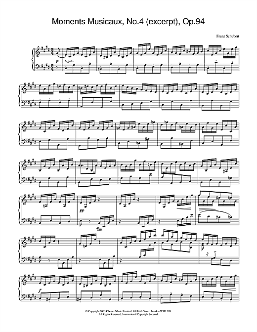 Preview Franz Schubert Moments Musicaux, No.4 (excerpt), Op.94 Classical sheet music, notes and chords for Piano, SKU: 26610 sheet music, piano notes, chords, guitar tabs, score, transpose, transcribe, how to play, guide, download, learn, tutorial, progression, song, artist, awards, billboard, mtv, vh1, tour, single, album, release