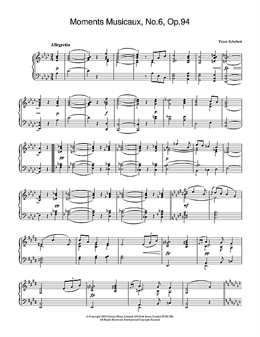 Preview Franz Schubert Moments Musicaux, No.6, Op.94 Classical sheet music, notes and chords for Piano, SKU: 26611 sheet music, piano notes, chords, guitar tabs, score, transpose, transcribe, how to play, guide, download, learn, tutorial, progression, song, artist, awards, billboard, mtv, vh1, tour, single, album, release
