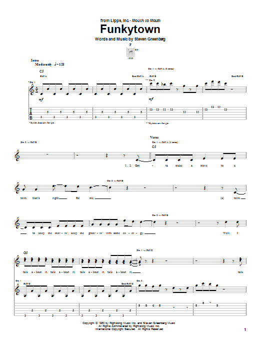 Preview Lipps Inc. Funkytown Pop sheet music, notes and chords for Guitar Tab, SKU: 26665 sheet music, piano notes, chords, guitar tabs, score, transpose, transcribe, how to play, guide, download, learn, tutorial, progression, song, artist, awards, billboard, mtv, vh1, tour, single, album, release