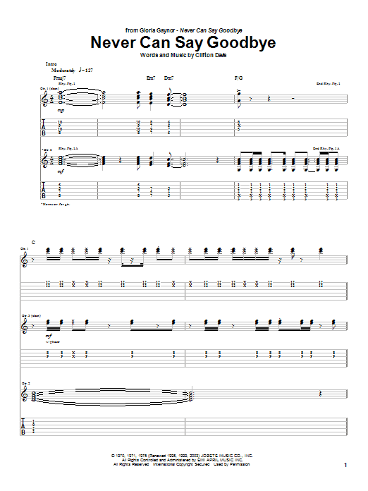 Preview Gloria Gaynor Never Can Say Goodbye Pop sheet music, notes and chords for Guitar Tab, SKU: 26668 sheet music, piano notes, chords, guitar tabs, score, transpose, transcribe, how to play, guide, download, learn, tutorial, progression, song, artist, awards, billboard, mtv, vh1, tour, single, album, release