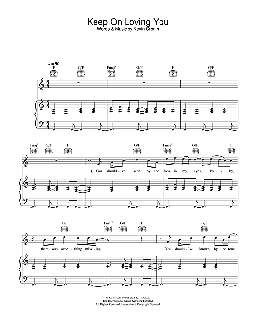 Preview REO Speedwagon Keep On Loving You Rock sheet music, notes and chords for Piano, Vocal & Guitar, SKU: 26678 sheet music, piano notes, chords, guitar tabs, score, transpose, transcribe, how to play, guide, download, learn, tutorial, progression, song, artist, awards, billboard, mtv, vh1, tour, single, album, release