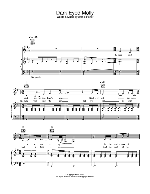 Preview Eva Cassidy Dark Eyed Molly Jazz sheet music, notes and chords for Piano, Vocal & Guitar, SKU: 26692 sheet music, piano notes, chords, guitar tabs, score, transpose, transcribe, how to play, guide, download, learn, tutorial, progression, song, artist, awards, billboard, mtv, vh1, tour, single, album, release