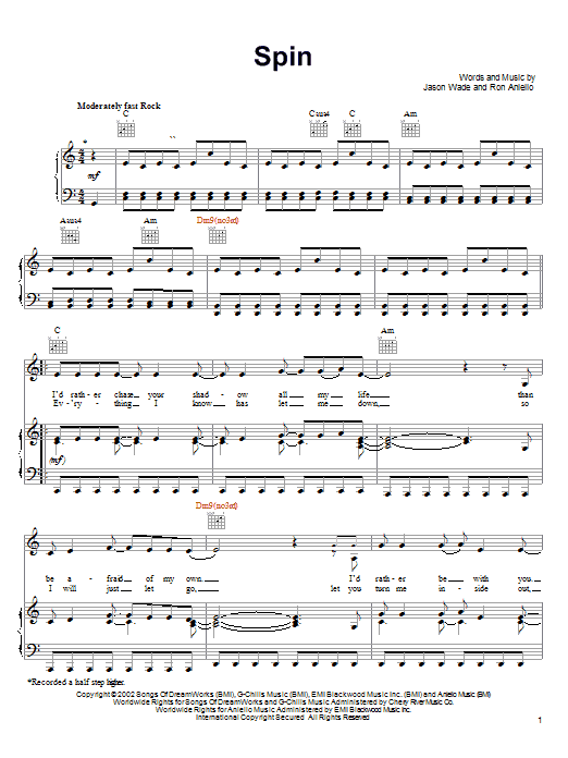 Preview Lifehouse Spin Rock sheet music, notes and chords for Piano, Vocal & Guitar (Right-Hand Melody), SKU: 26756 sheet music, piano notes, chords, guitar tabs, score, transpose, transcribe, how to play, guide, download, learn, tutorial, progression, song, artist, awards, billboard, mtv, vh1, tour, single, album, release